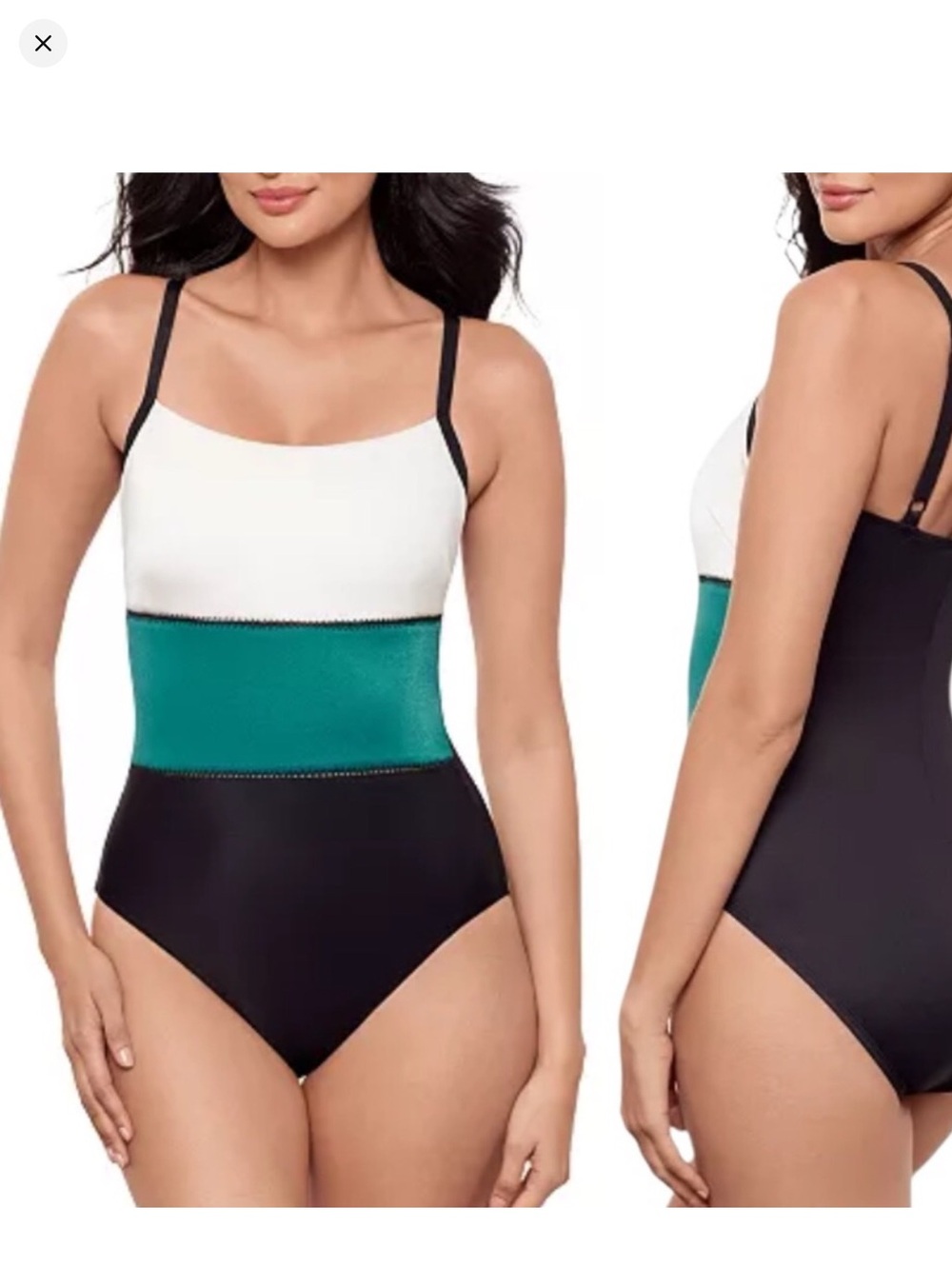 New Miraclesuit Trifecta One Piece Spectra Swimsuit Black & Blue Women's 12 NWT